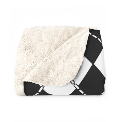Black, White, Red Retro Argyle Blanket Throw