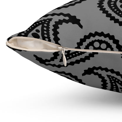 Grey, Black Retro Paisley Cushion Pillow