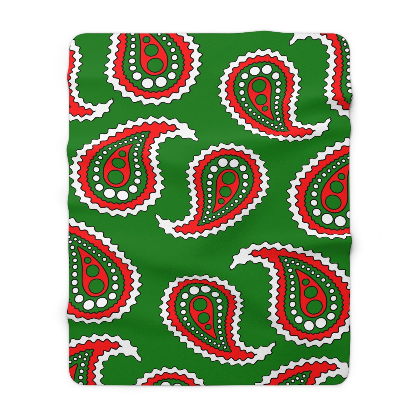 Green, White, Red Retro Paisley Blanket Throw