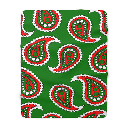Green, White, Red Retro Paisley Blanket Throw