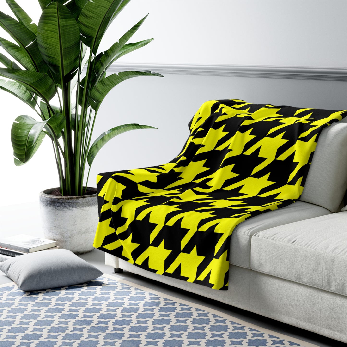 Yellow, Black Retro Houndstooth Blanket Throw