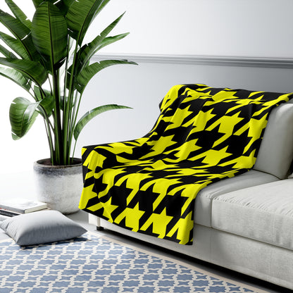 Yellow, Black Retro Houndstooth Blanket Throw