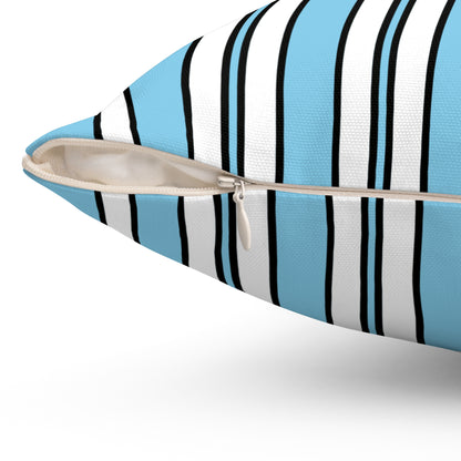 Sky Blue, White Retro Stripes Cushion Pillow