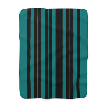 Teal, Black Retro Stripes Blanket Throw