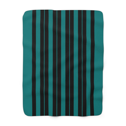Teal, Black Retro Stripes Blanket Throw