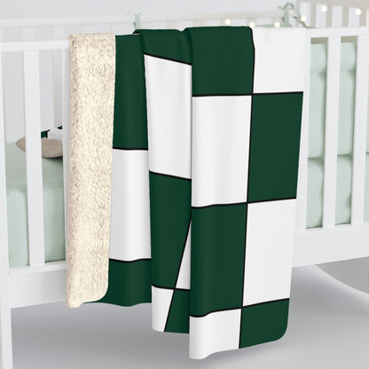 Dark Green, White Retro Check Blanket Throw