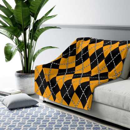 Orange, Black Retro Argyle Blanket Throw