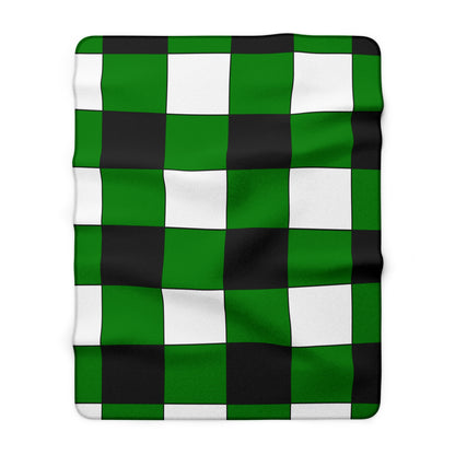 Green, Black, White Retro Check Blanket Throw