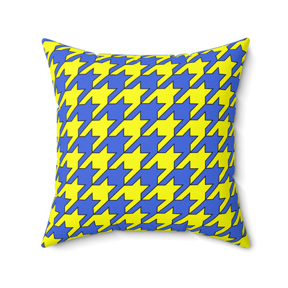 Royal Blue, Yellow Retro Houndstooth Cushion Pillow