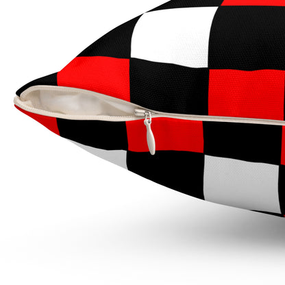 Black, White, Red Retro Check Cushion Pillow