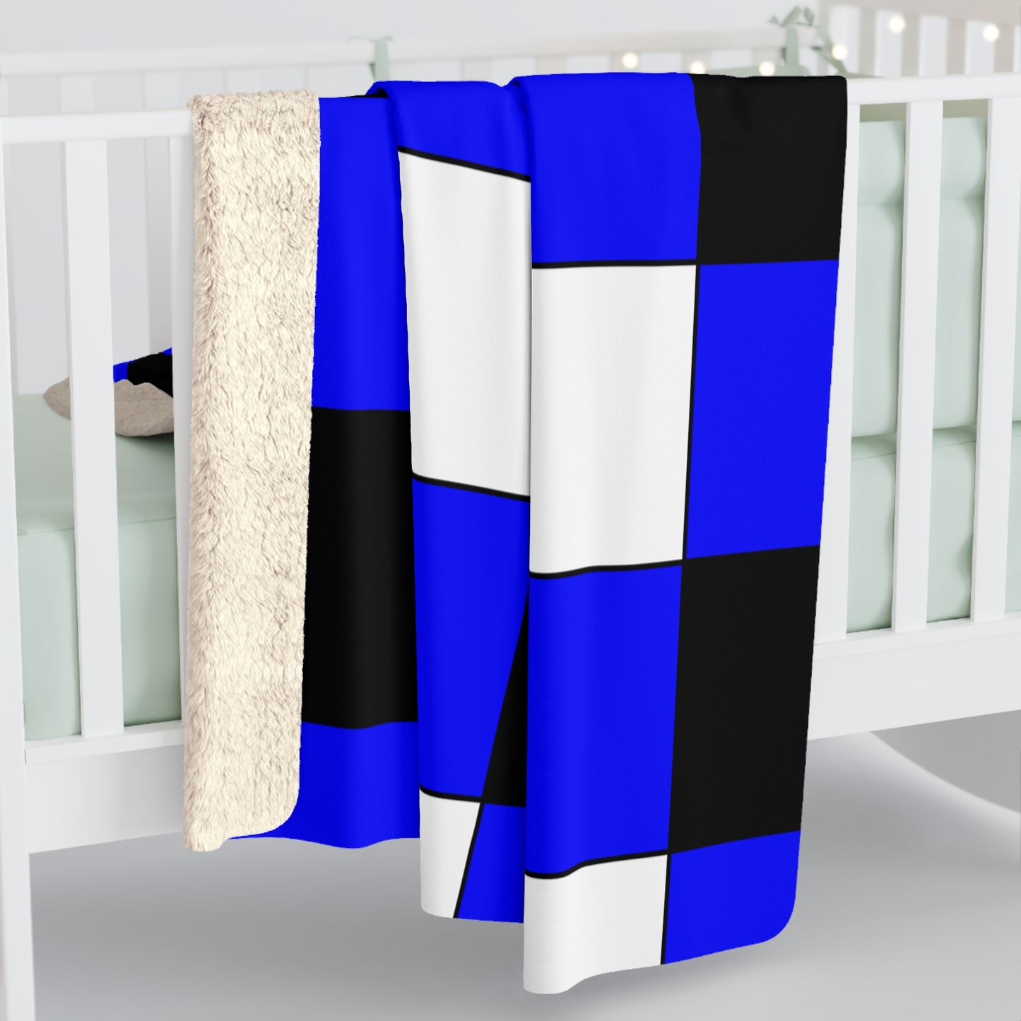 Blue, Black, White Retro Check Blanket Throw