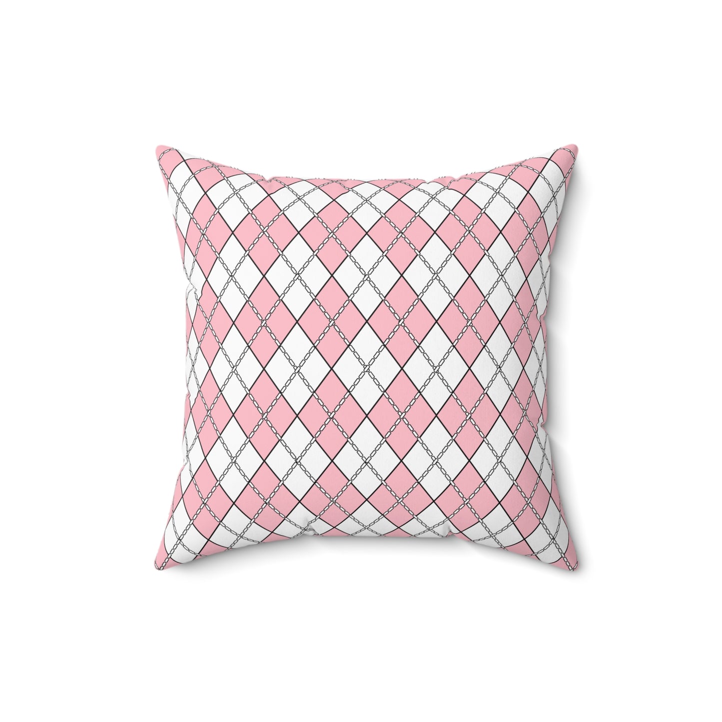 Pink, White Retro Argyle Cushion Pillow