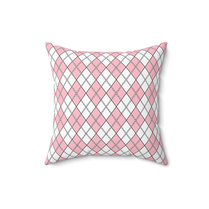 Pink, White Retro Argyle Cushion Pillow