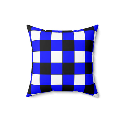 Blue, Black, White Retro Check Cushion Pillow