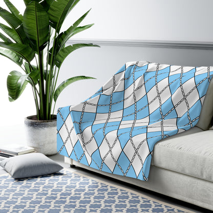 Light Blue, White Retro Argyle Blanket Throw
