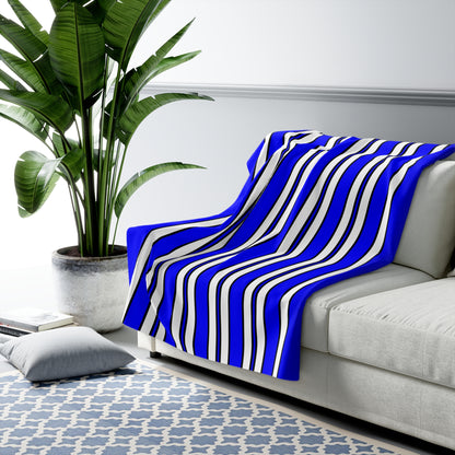 Blue, White Retro Stripes Blanket Throw