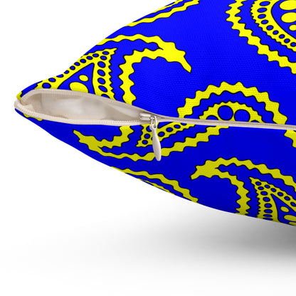 Blue, Yellow Retro Paisley Cushion Pillow