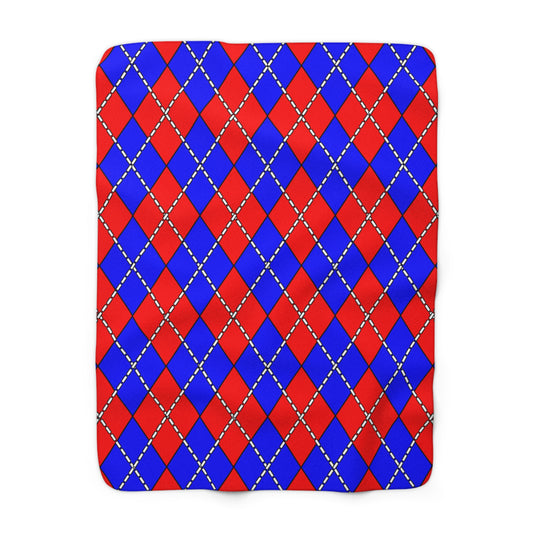 Red, Blue Retro Argyle Blanket Throw