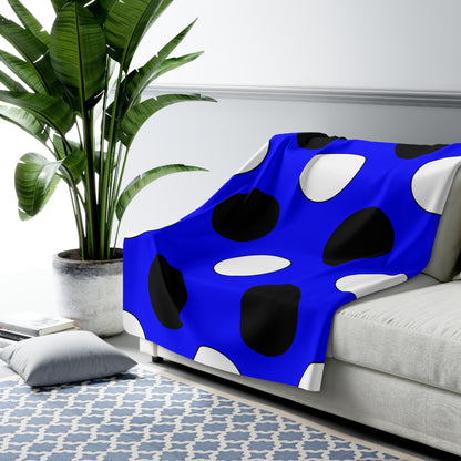 Blue, Black, White Retro Polka Dots Blanket Throw