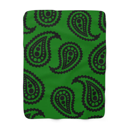 Green, Black Retro Paisley Blanket Throw