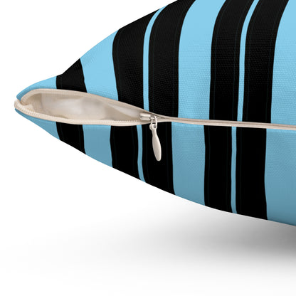 Sky Blue, Black Retro Stripes Cushion Pillow