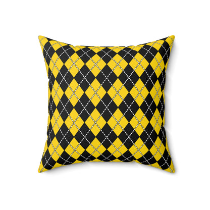 Gold, Black Retro Argyle Cushion Pillow