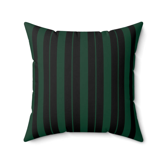Dark Green, Black Retro Stripes Cushion Pillow