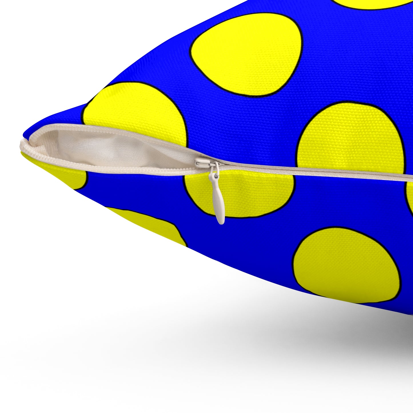 Blue, Yellow Retro Polka Dots Cushion Pillow