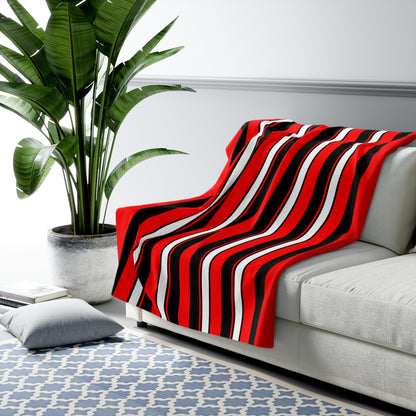 Red, Black, White Retro Stripes Blanket Throw