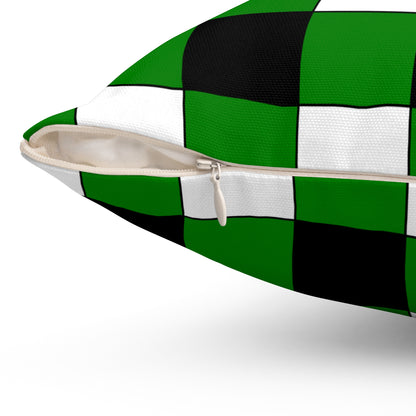 Green, Black, White Retro Check Cushion Pillow