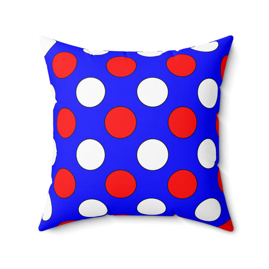 Blue, White, Red Retro Polka Dots Cushion Pillow
