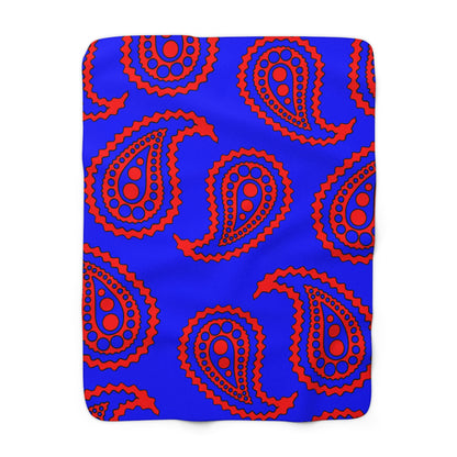 Blue, Red Retro Paisley Blanket Throw