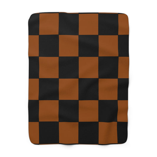 Brown, Black Retro Check Blanket Throw