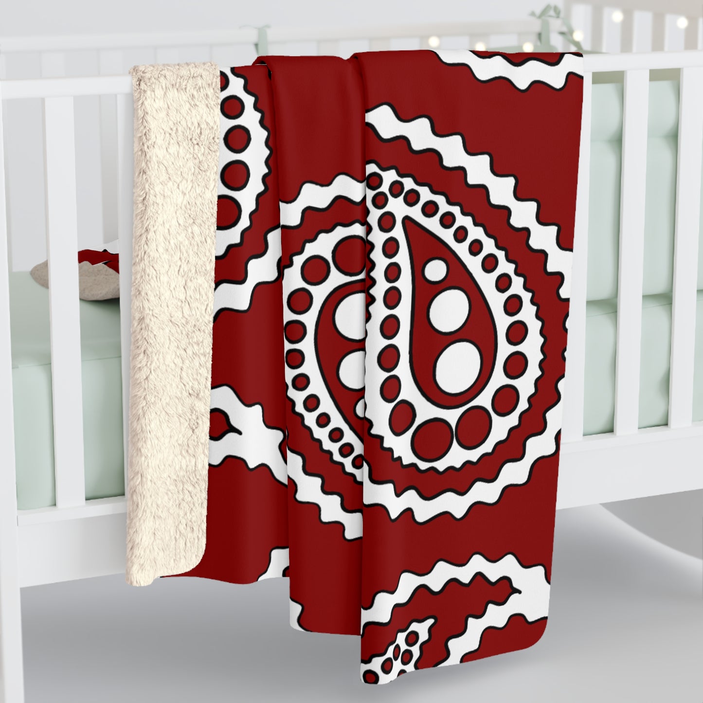 Dark Red, White Retro Paisley Blanket Throw