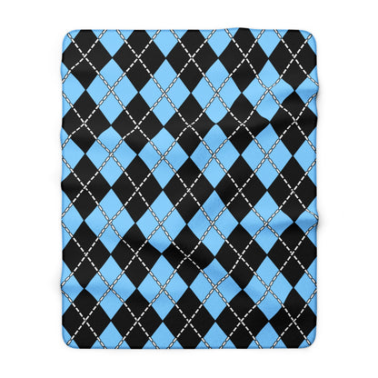 Light Blue, Black Retro Argyle Blanket Throw
