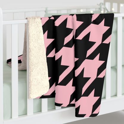 Pink, Black Retro Houndstooth Blanket Throw
