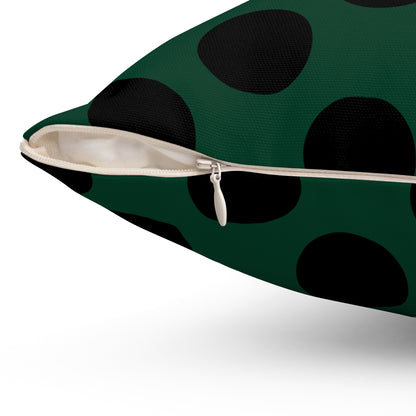 Dark Green, Black Retro Polka Dots Cushion Pillow