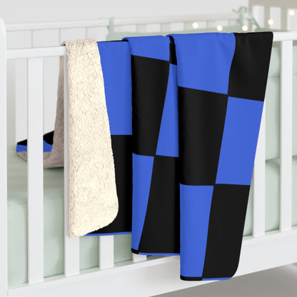 Royal Blue, Black Retro Check Blanket Throw