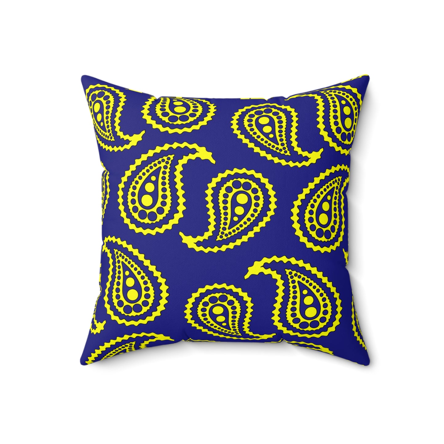 Navy Blue, Yellow Retro Paisley Cushion Pillow