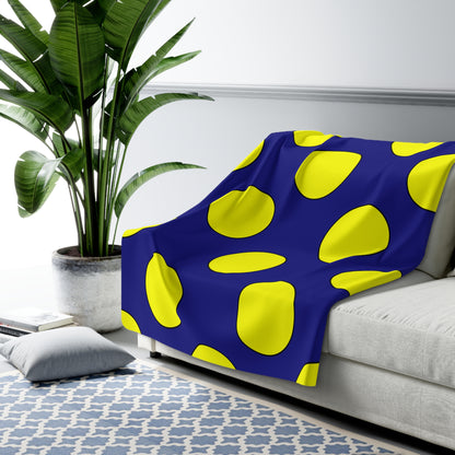 Navy Blue, Yellow Retro Polka Dots Blanket Throw