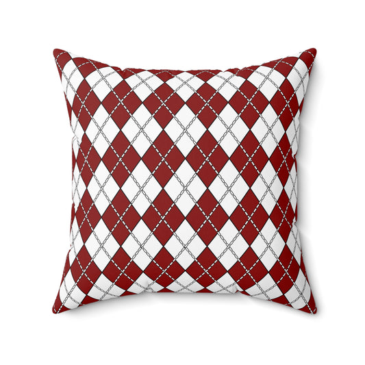 Dark Red, White Retro Argyle Cushion Pillow