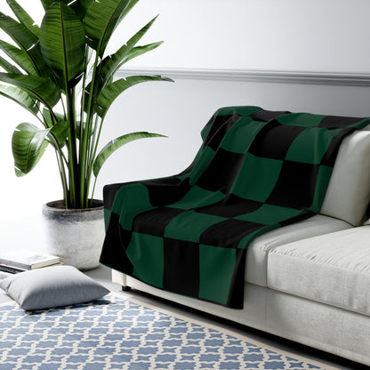 Dark Green, Black Retro Check Blanket Throw