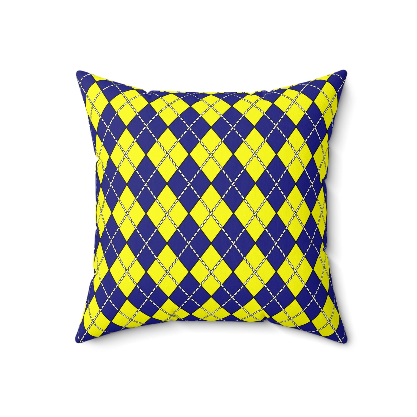 Navy Blue, Yellow Retro Argyle Cushion Pillow
