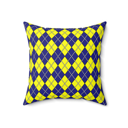Navy Blue, Yellow Retro Argyle Cushion Pillow