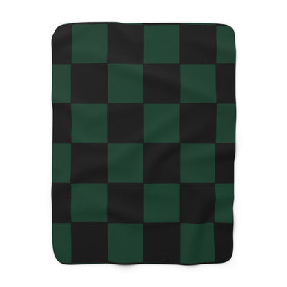 Dark Green, Black Retro Check Blanket Throw