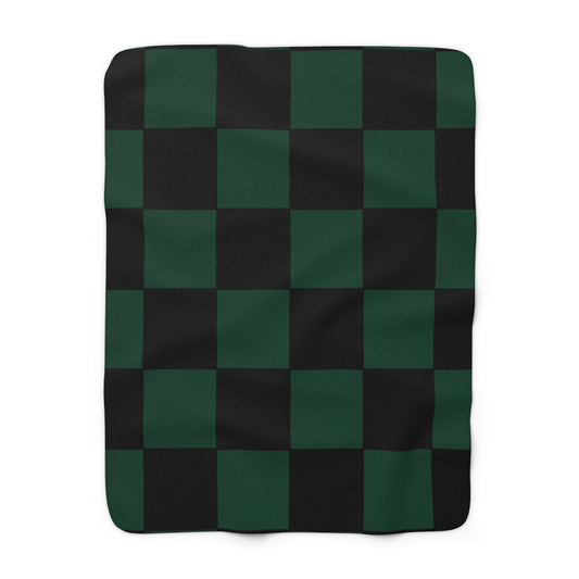 Dark Green, Black Retro Check Blanket Throw