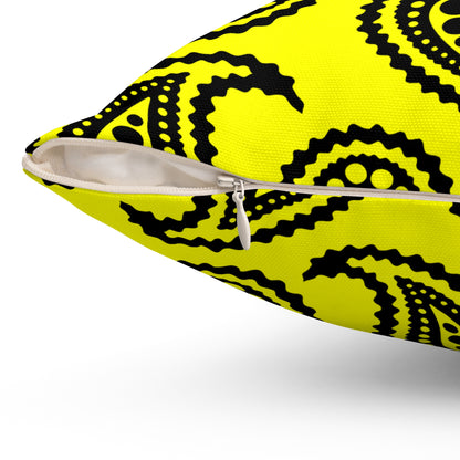 Yellow, Black Retro Paisley Cushion Pillow