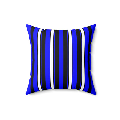 Blue, Black, White Retro Stripes Cushion Pillow