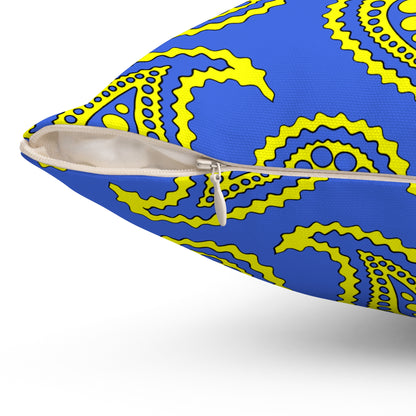 Royal Blue, Yellow Retro Paisley Cushion Pillow