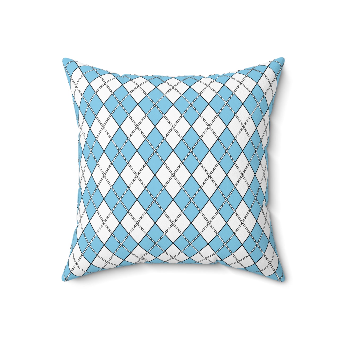 Sky Blue, White Retro Argyle Cushion Pillow